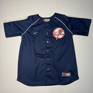 Vtg Nike MLB NY Yankees Youth Med Baseball Jersey Team Embroidery Sports Retro